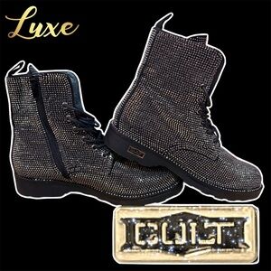 Cult Black Crystal Combat Boots – Size 41 (MSRP $249)​